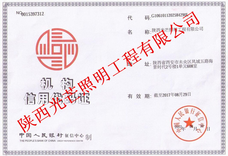 光芒照明機(jī)構(gòu)信用代碼證